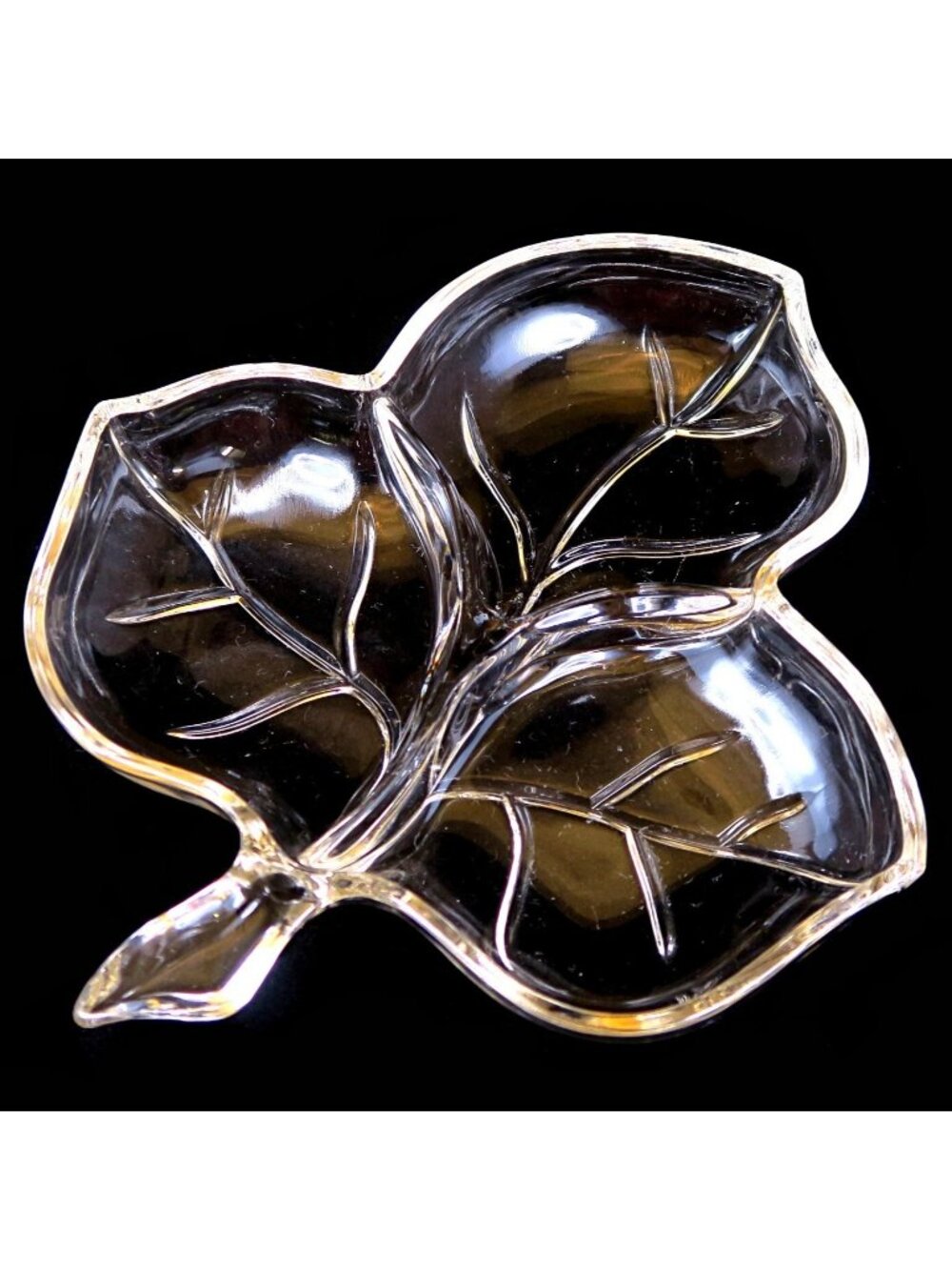 Hazel-Atlas Leaf Clear 8" Figural 3-Part Relish Dish Mid-Century Glassware